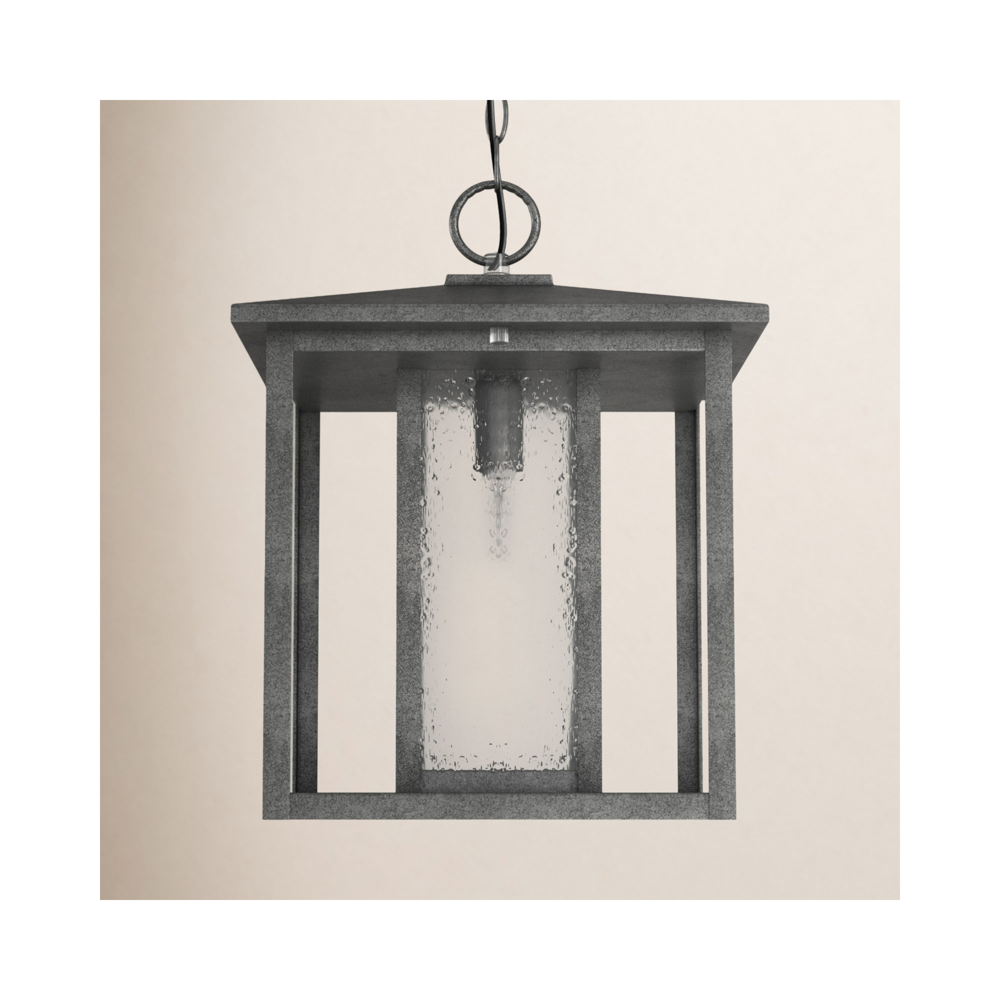 Vermont Seeded Outdoor Metal Hanging Lantern, Weathered Pewter