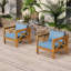 Conversation extérieure: fauteuils club en bois avec coussins bleus, dimensions confortables et tissu imperméable facile à assembler