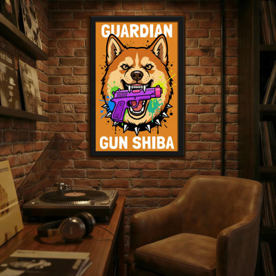 Chien Shiba avec pistolet et animaux