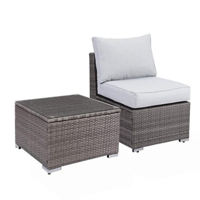 2-Piece All-Weather Outdoor Rattan Patio Furniture Set With  25.2 Inches Width Armless Sofa & Coffee Table,