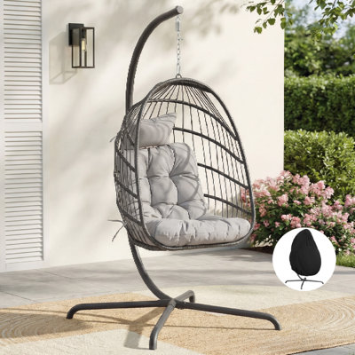 Indoor/Outdoor Hanging Egg Chair With Stand, Protective Cover, 5" Cushion & Headrest