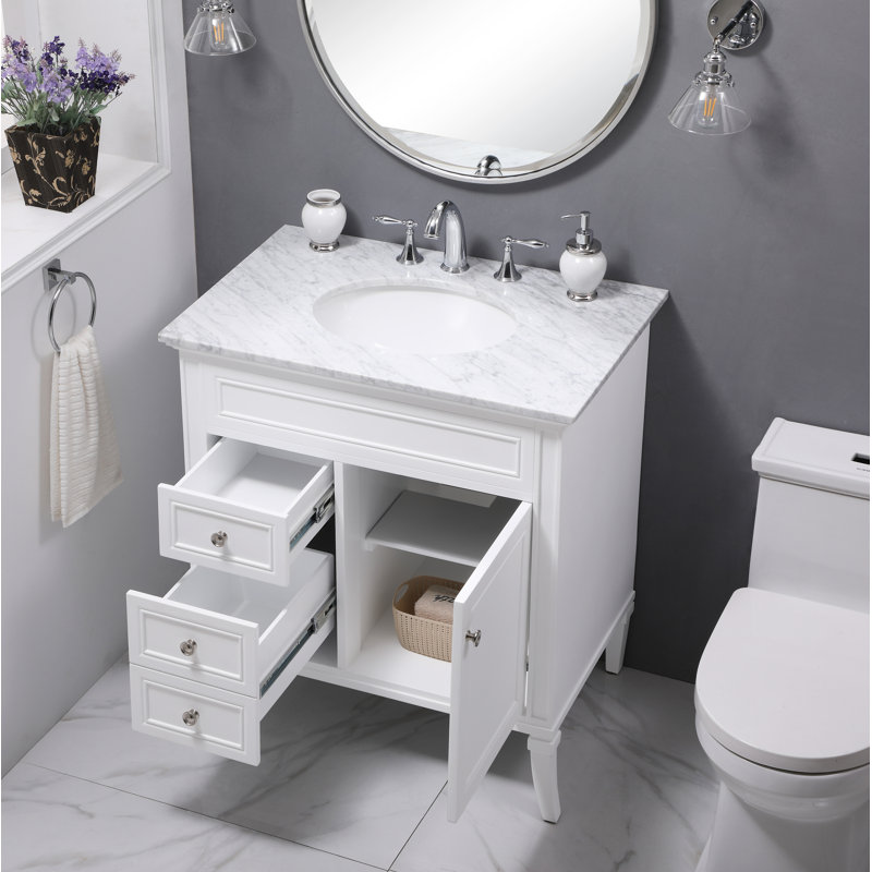 Ensemble de meuble-lavabo simple 32 po Glascock, Blanc, Blanc de Carrare, Chrome