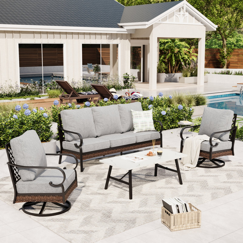 5 Person Outdoor Conversation Set With Swivel Lounge Chairs, Gray