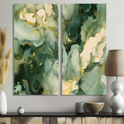 Green Luxury Abstract Fluid Art I - Green Wall Art
