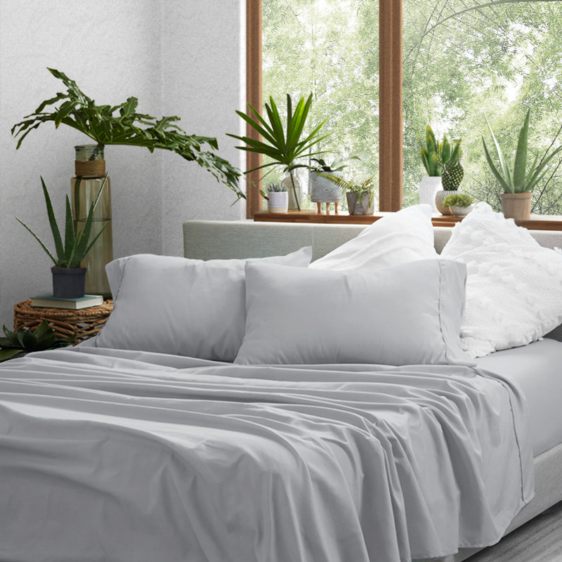 Sateen Double Brushed Microfiber Sheet Set, Full Sheet Set + Fitted Sheet + 2 Pillowcases, Harbor Gray