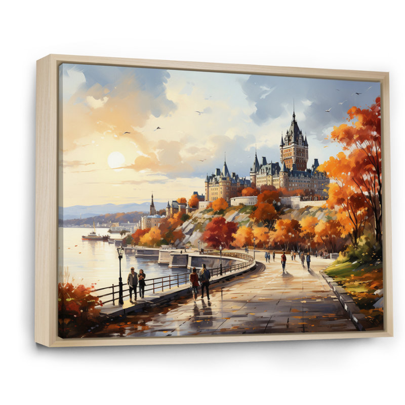 «Québec City Touristic City II», reproduction d'art sur toile Québec, Cadre naturel flottant, H 12 po x l 20 po x P 1 po