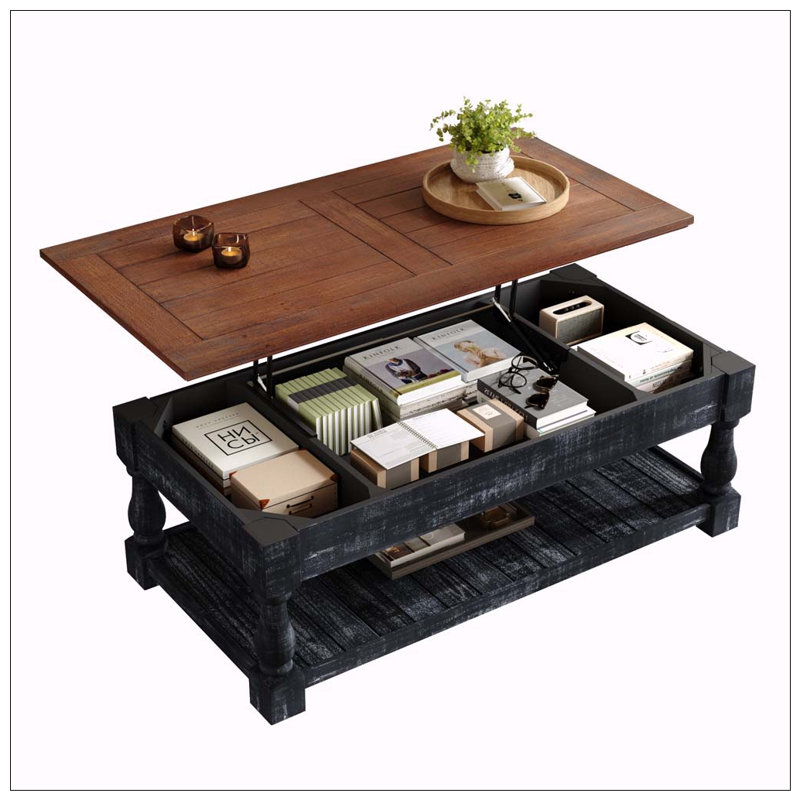Table basse à plateau relevable avec rangement pour le salon, le compartiment caché et la tablette inférieure