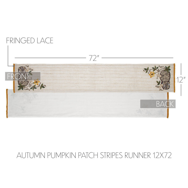 Pumpkin Bounty Rectangle Striped Table Runnner, 12" W x 72" L