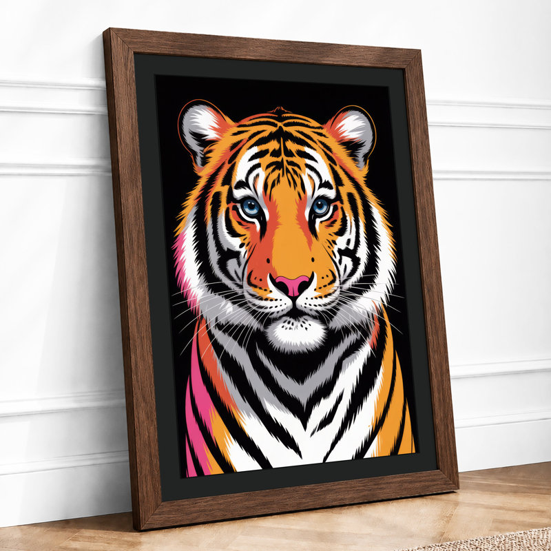 Tiger's Intense Gaze Modern - Framed Print, A2 - 59.4 x 42.0 cm, Walnut