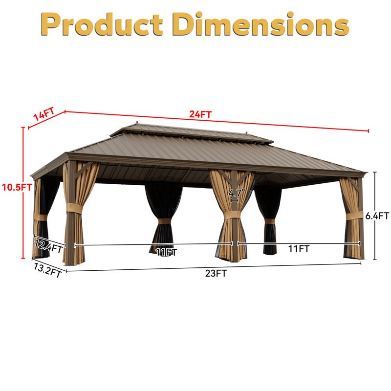 24 Ft. W X 14 Ft. D Aluminum Patio Gazebo With Double Roof