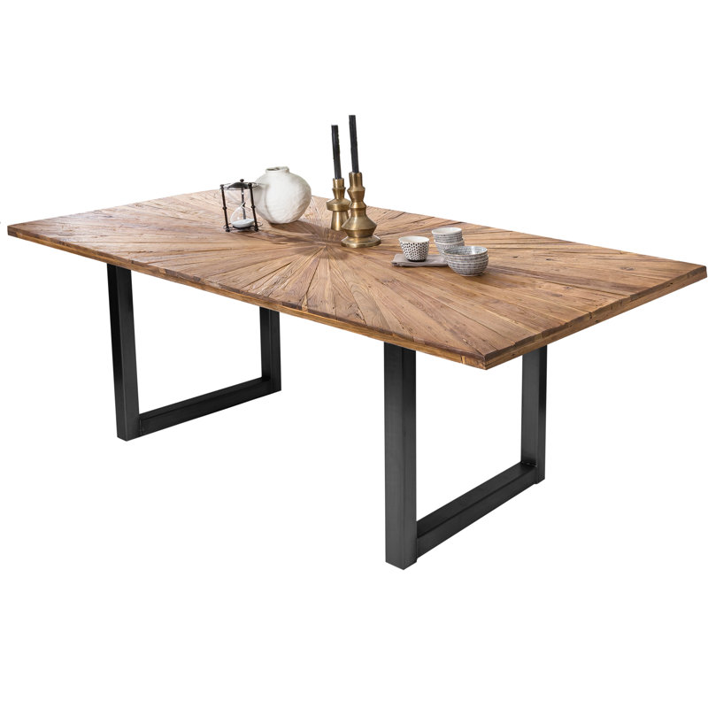 Samira Teak Solid Wood Top Metal Base Dining Table, Black, H75 x L160 x W90cm