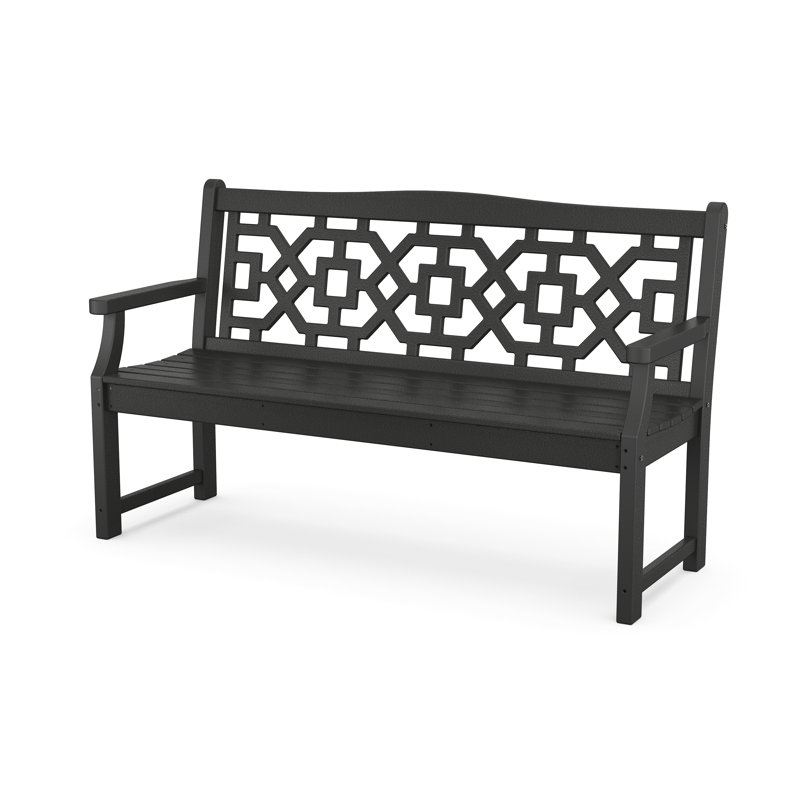 Chinoiserie Outdoor Bench, 34.95" H x 59.43" W x 23.21" D, Black