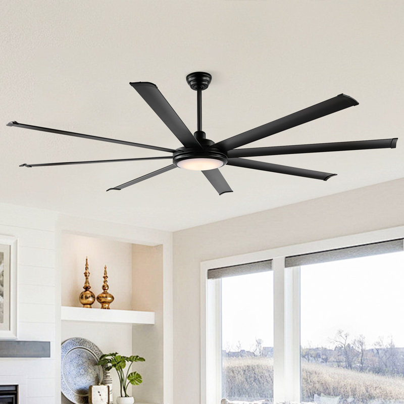 Osaze Ceiling Fan with LED Lights, Black with Black Blades, 64"