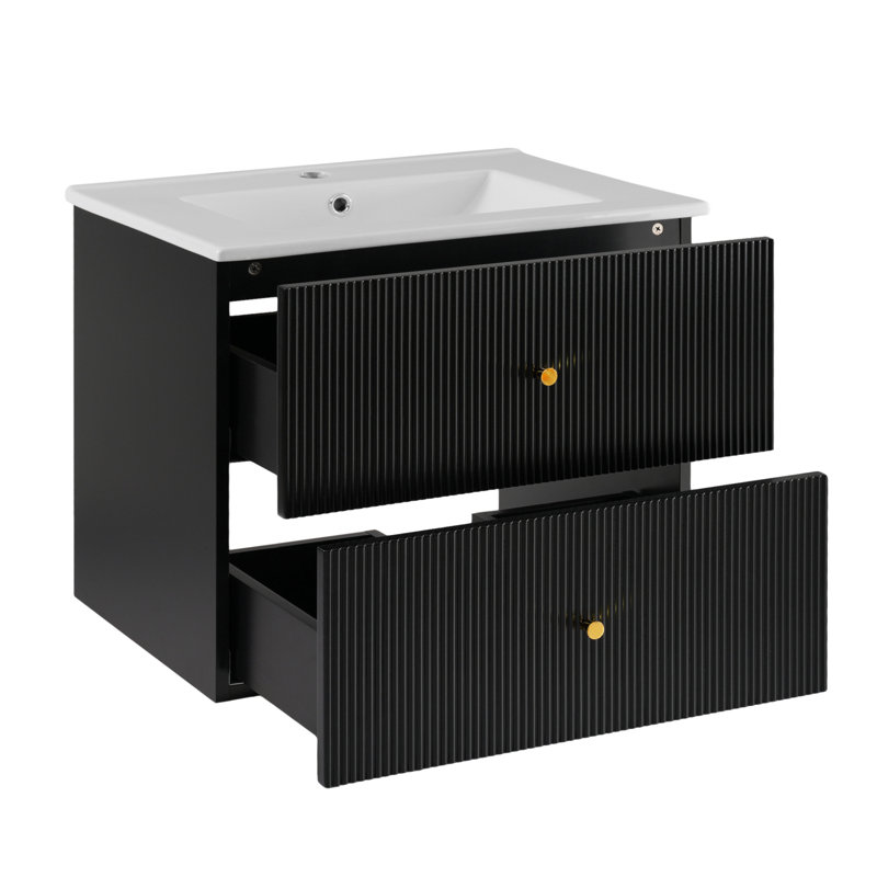 Meuble-lavabo mural élégant avec rangement pratique, Noir, noir, noir, noir