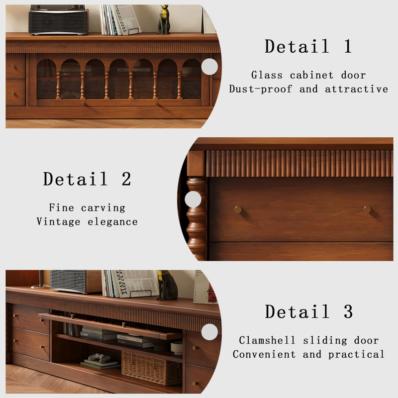 Meuble télé rétro en bois massif brun, H 19,69 po x L 78,74 po x l 15,75 po