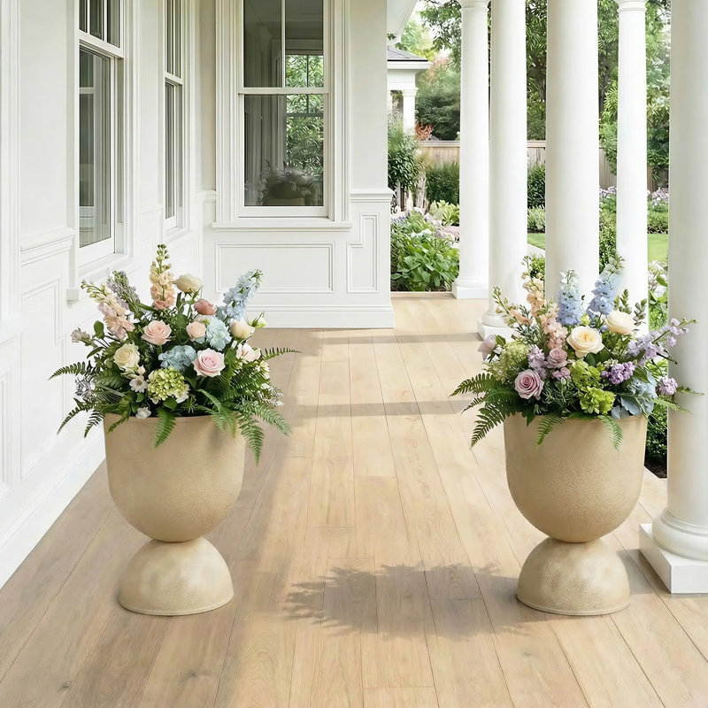 Modern Decorative Garden Pots for Indoor & Outdoor Use, Beige, 22.4" H x 16" W