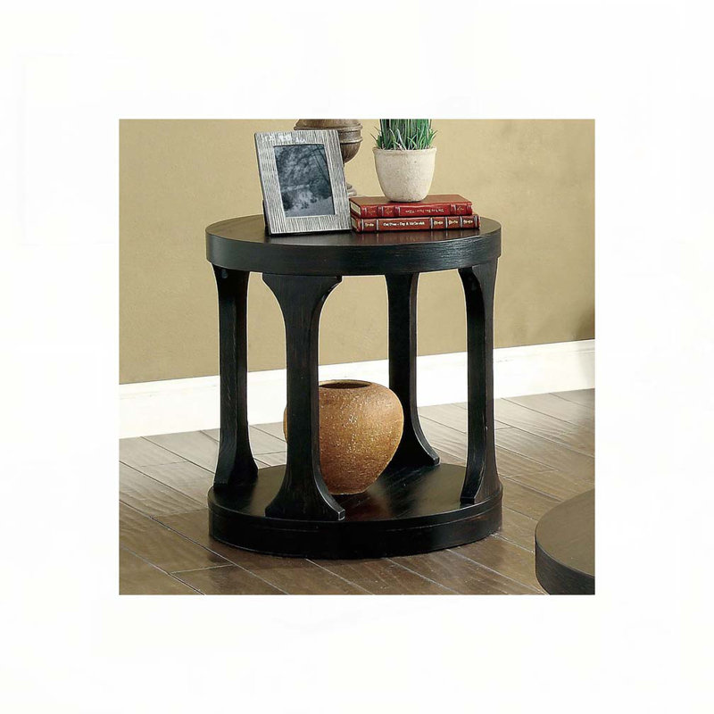Table basse de style transitionnel avec finition noire antique et structure audacieuse avec tablette de rangement supplémentaire