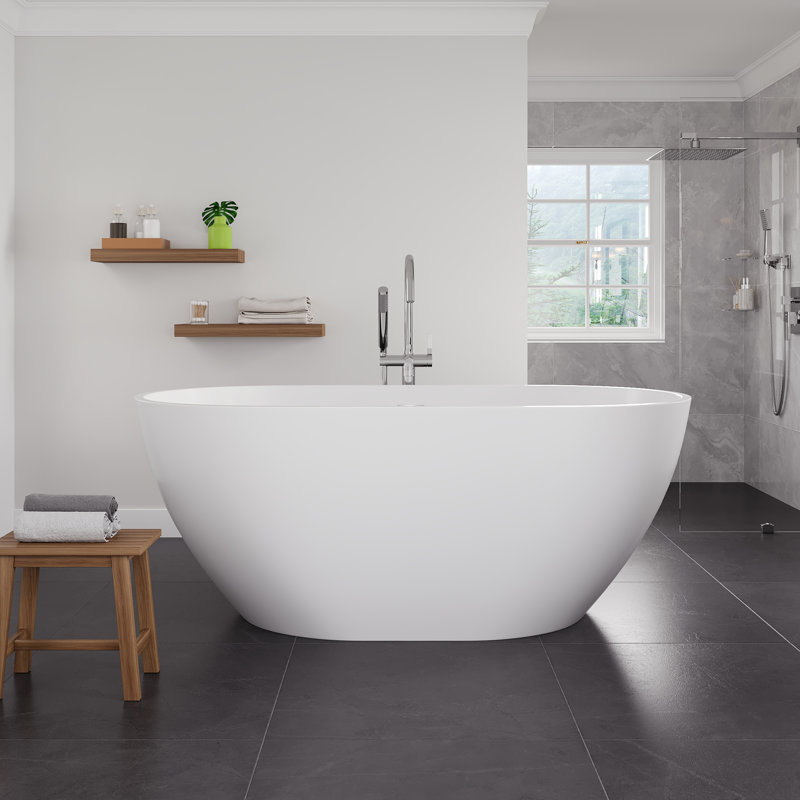 Baignoire autoportante ovale en acrylique blanc brillant 60 po Eviva Opal