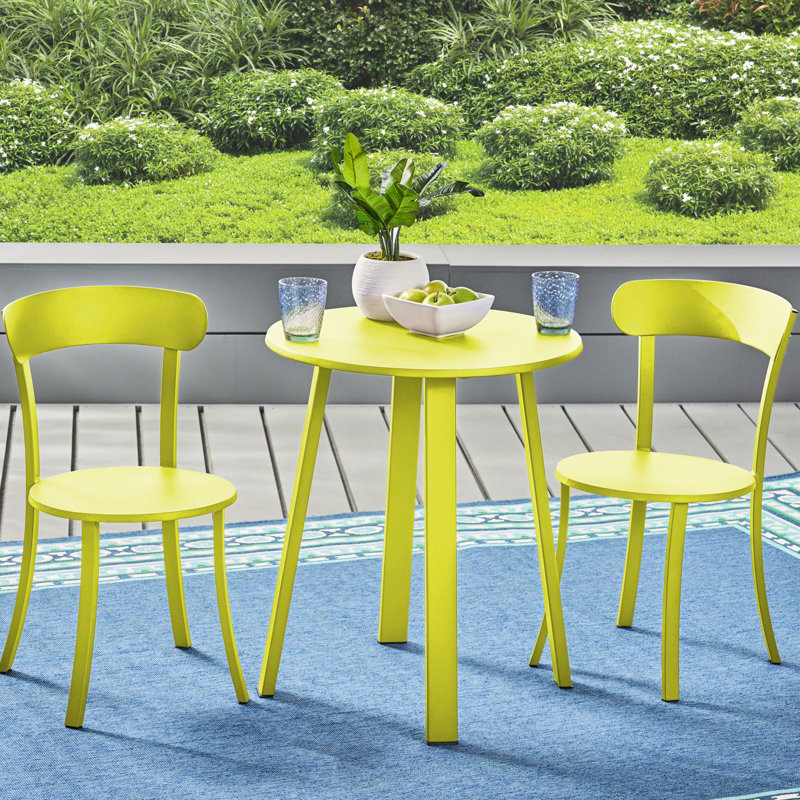 Bistro d'extérieur en lime mat, matériau en fer et attrayant, 2 chaises et 1 table thermolaquées, couleur, pour les rassemblements,