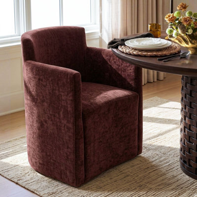 Classic Fully Upholstered Chenille Dining Armchair with Hidden Casters