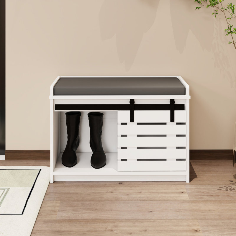 Banc de rangement pour chaussures 2 portes avec porte coulissante et longue durée - Teinture blanche polyvalente pour la chambre à coucher