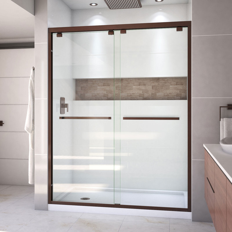 Encore 78.75" H Semi-frameless Sliding Shower Enclosure, Oil Rubbed Bronze/White, Left