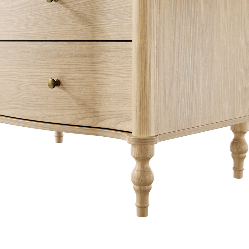 Commode 5 tiroirs avec façades de tiroirs courbées et pieds tournés, Beige