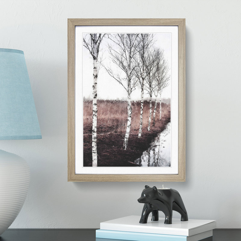 Row of Birch Trees - Picture Frame Painting Print, 87cm H x 62cm W x 2cm D, Oak Framed