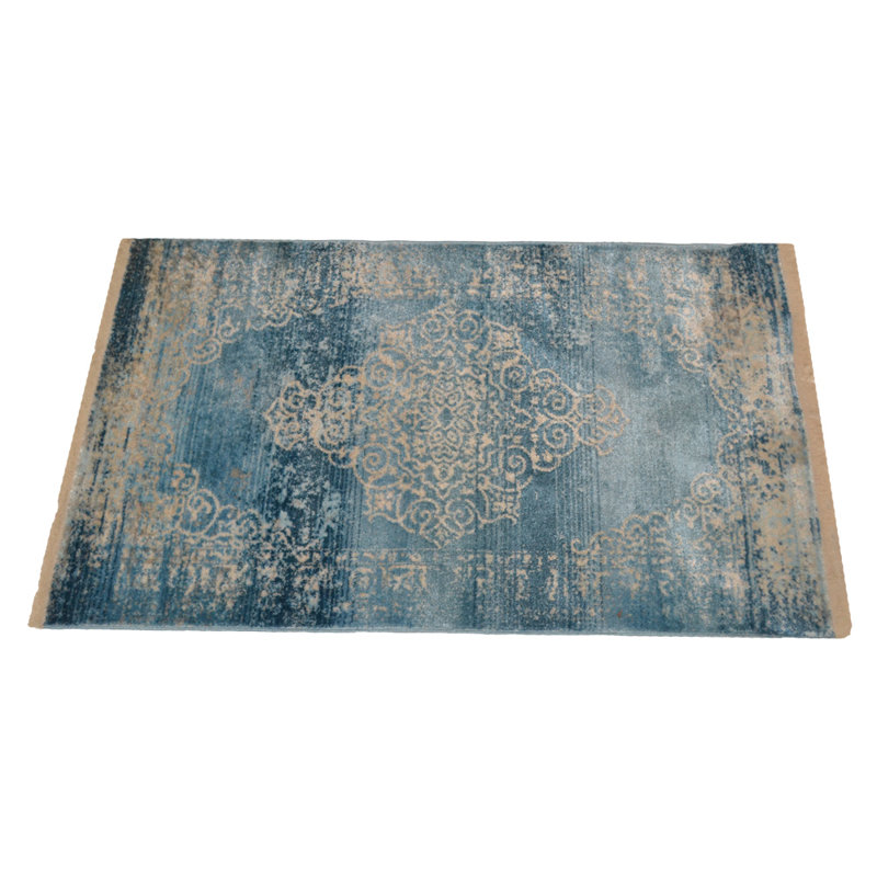 MACHINE MADE POLYESTER AREA RUGS  - Rectangle | Blue | Oriental Design, Low Pile Machine Made Area Rugs for Living Room, Bed Room