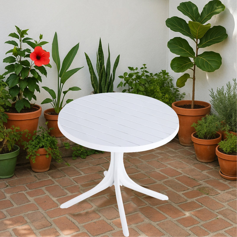 Table ronde moderne en plastique blanc - table de salle à manger intérieure / extérieure 36 po et table basse, tout en polypropylène léger