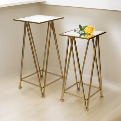 Aeriva Set of 2 Square Metal Modern Tables | Mirror Top | - Gold