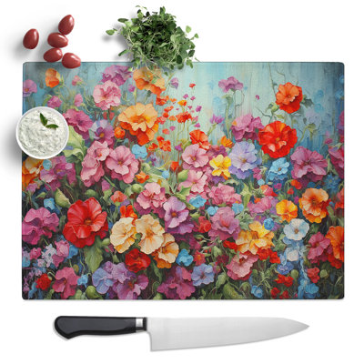 Floral Art Action  Glass Chopping Board