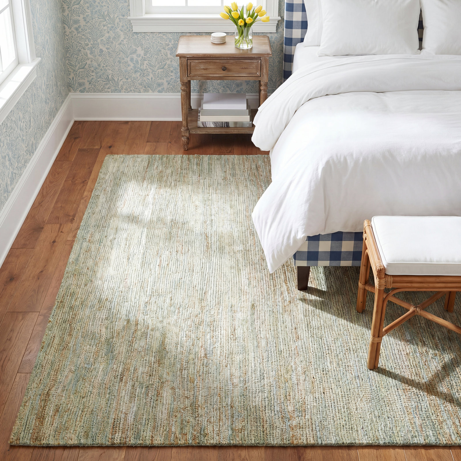 Sarina Handmade Green Rug, Rectangle 8' x 10'