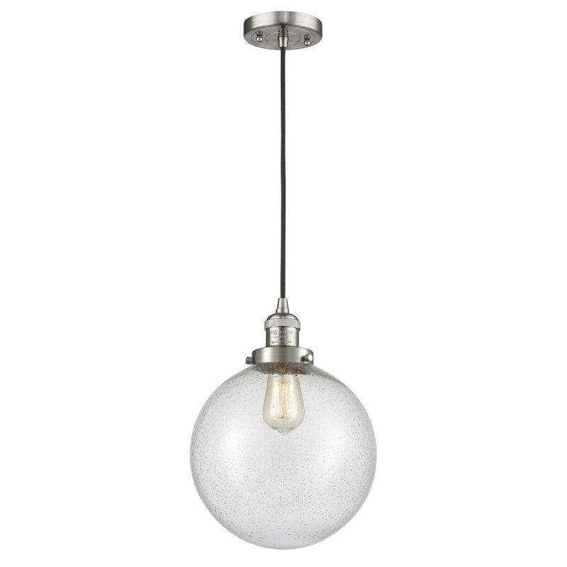 Luminaire suspendu sphère simple à 1 lumière Clermont, Grainé, Nickel satiné brossé, Ampoule DEL 6 watts Vinage