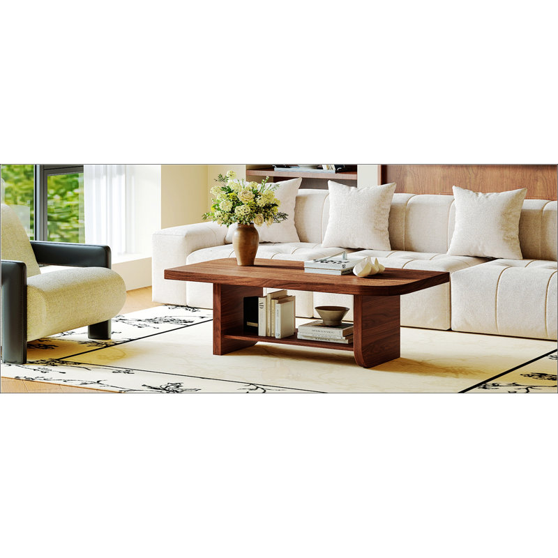Table basse en éventail de style Mid-Century moderne pour salon avec tablette de rangement