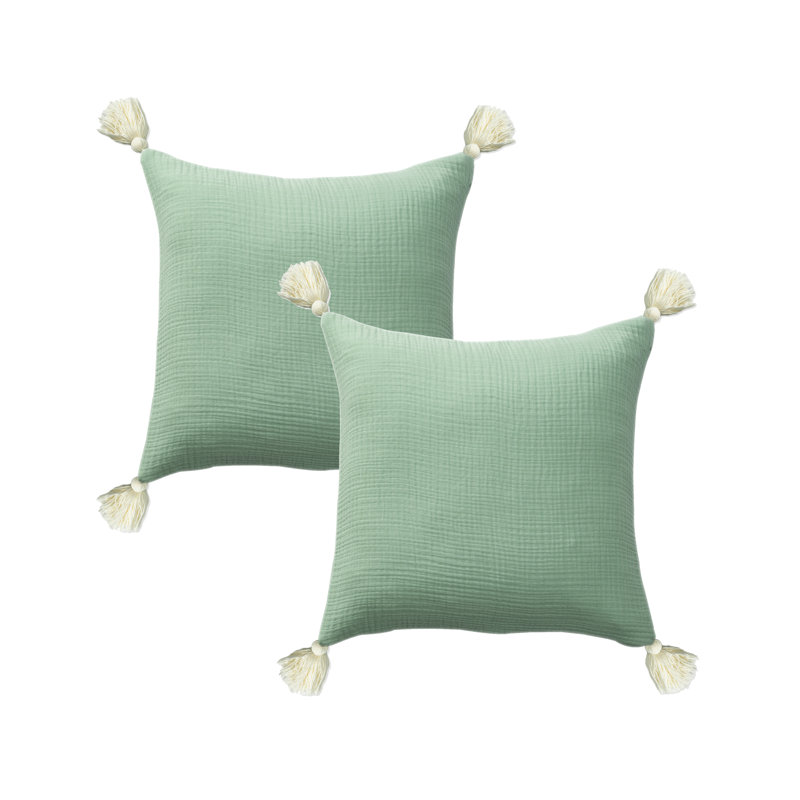 Housse de coussin décorative Rootara contemporaine unie 100 % coton turc, Green/Cream