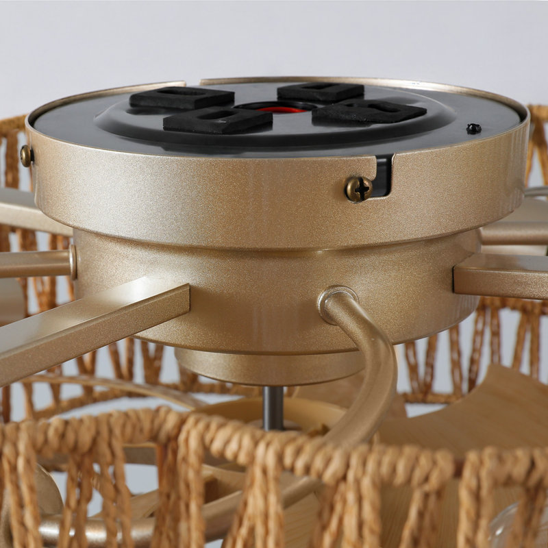 Ventilateur de plafond en cage 19,3 po avec abat-jour en tissu, ensemble d'éclairage et télécommande, Rotin