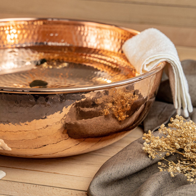 ALFIQ Handmade Solid Copper Pedicure Bowl for Spa and Home Foot Soaking, Copper 