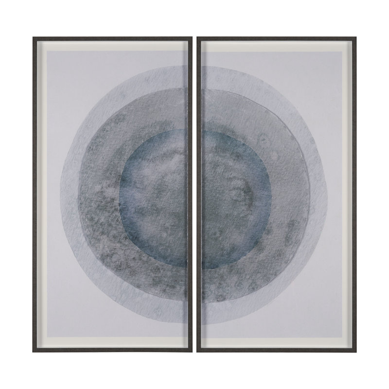 «Soft Eclipse» (ensemble de 2) par Studio, reproduction d'art encadrée à la main mat sous verre, Bleu, Bleu éclipse, 2