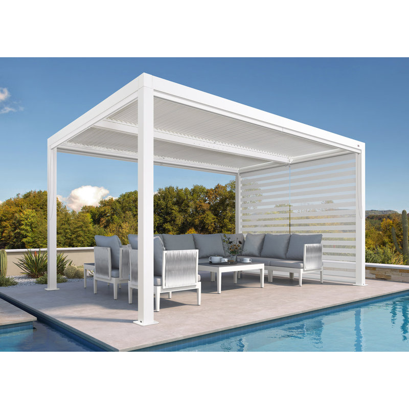 Pergola à persiennes mauve avec abat-jour roulant, Blanc, 14 pi x 10 pi