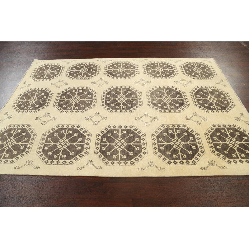 Tapis beige noué à la main de conception unique 5 pi 10 po x 8 pi 8 po