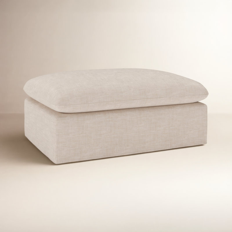 Luna Slipcovered Ottoman And A Half, Lena Sand Performance Linen Blend