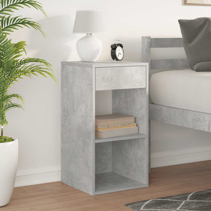 Rontavius 35cm W Manufactured Wood Bedside Table, Concrete Grey, Individual