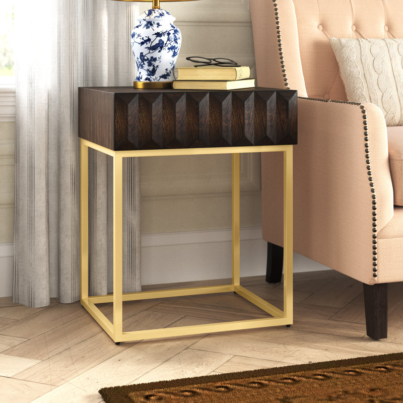 Pawlak 24'' Tall Frame End Table with Storage, Walnut