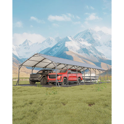 Heavy Duty Steel Carport - 20'x40'x12' for Multiple Vehicles, Vertical Roof Design, All-Weather Shelter for Full-Size Pickup Trucks, Boats, and Tractors