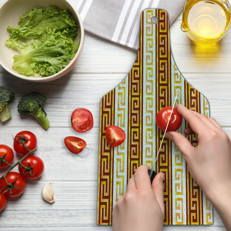 Ambesonne Retro Tempered Glass Cutting Board Meanders Redwood Apricot