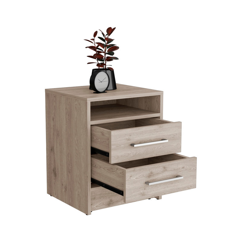 Contemporary Design Nightstand, Light Oak