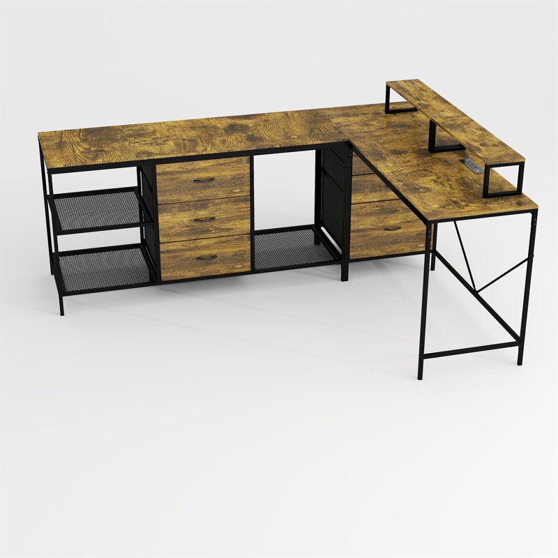 Bureau en L 114 pouces avec prises de courant et USB-C (sans la chaise)