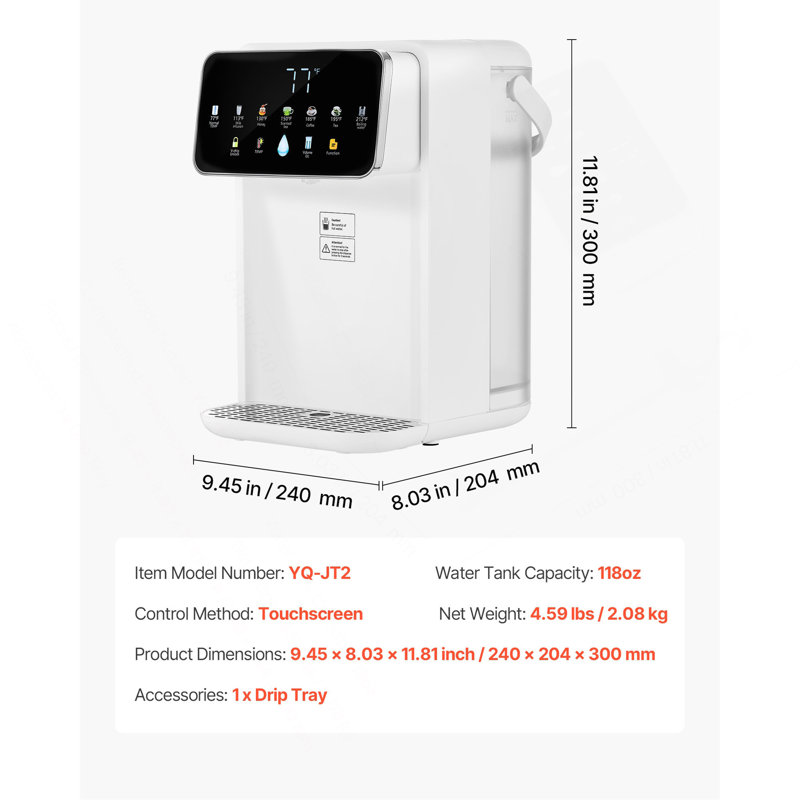 Distributeur d'eau chaude de comptoir instantané avec réservoir 7 Temps 7 Volumes 118Oz