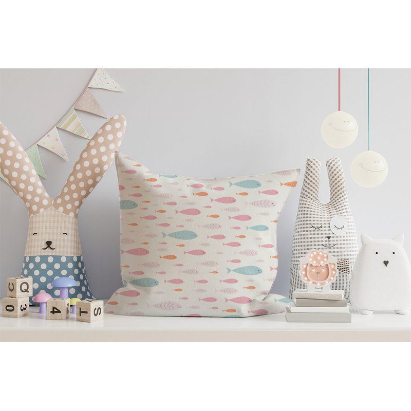 Fierros HAND DRAWN SWIMMING FISH Square Throw Cushion